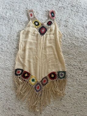 India Boutique Beige Crochet Tunic with Multicolor Accents
